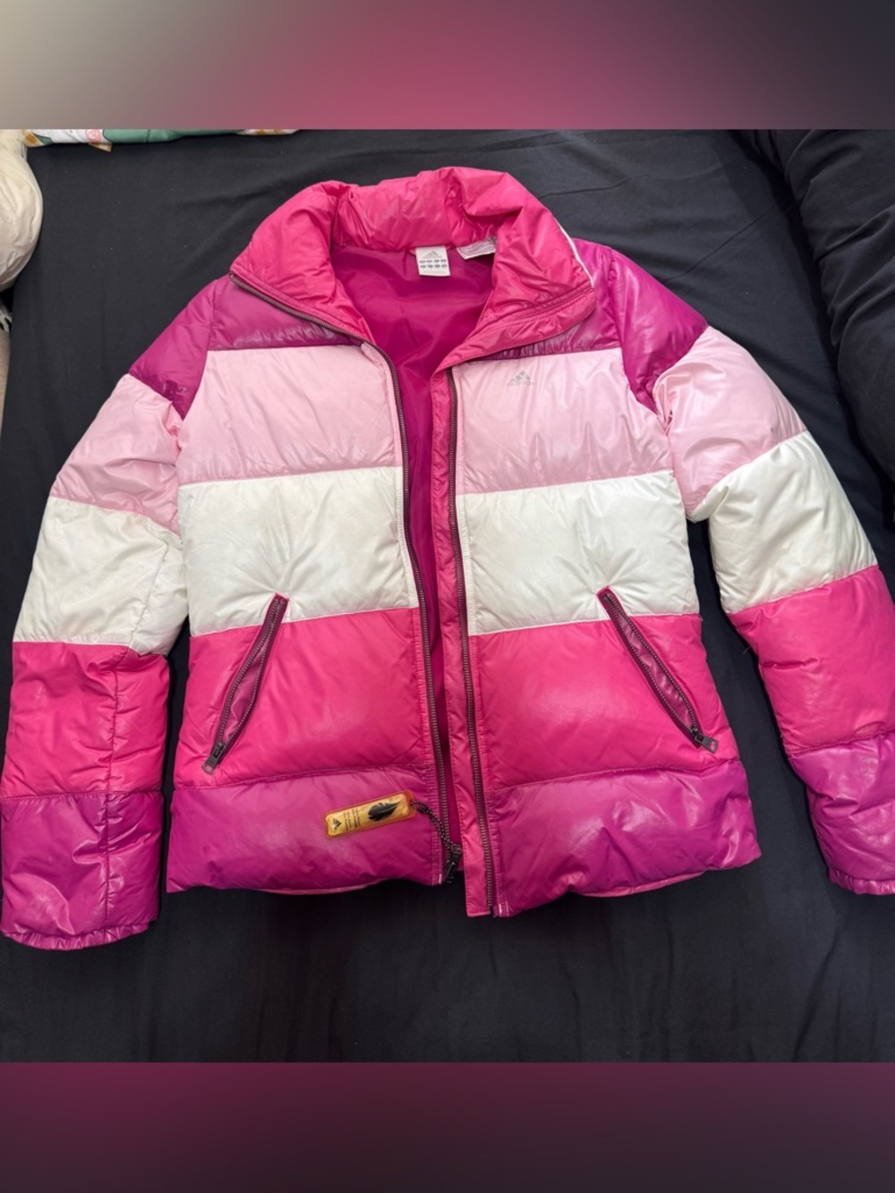 adidas Girls' Pink Ombre Stripe Puffer Jacket
